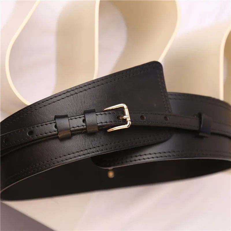 Top Layer Cowhide Belt for Women's Winter Fashion Waistband with Skirt Decoration Dress Suit Black Luxury Leather Belt