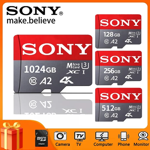 SONY Mini tarjeta de memoria SD de alta velocidad 256GB Clase 10 A2 U4 4K tarjeta Micro SD/TF 64GB 128GB 512GB 1TB para cámara de teléfono CCTV Drone