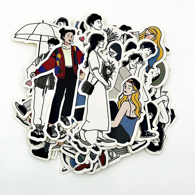 51pcs Cute Girl's Happy Life Character Boy Handbook Sticker Material Package Set Simple Ins Style Scrapbooking