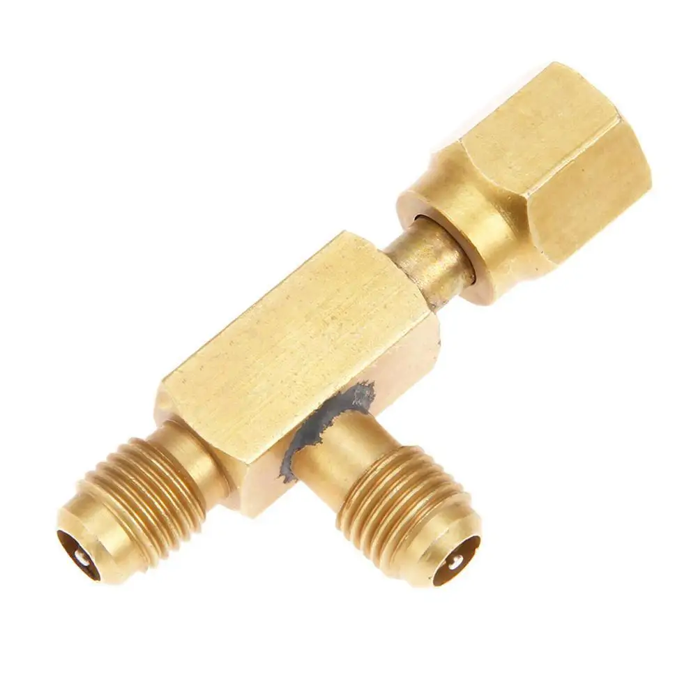 

Fluoride Tee Adapter Refrigeration Tool Air Conditioning Safety Valve Fitting 1/4" Inch Male/Female Charging Hose Valve