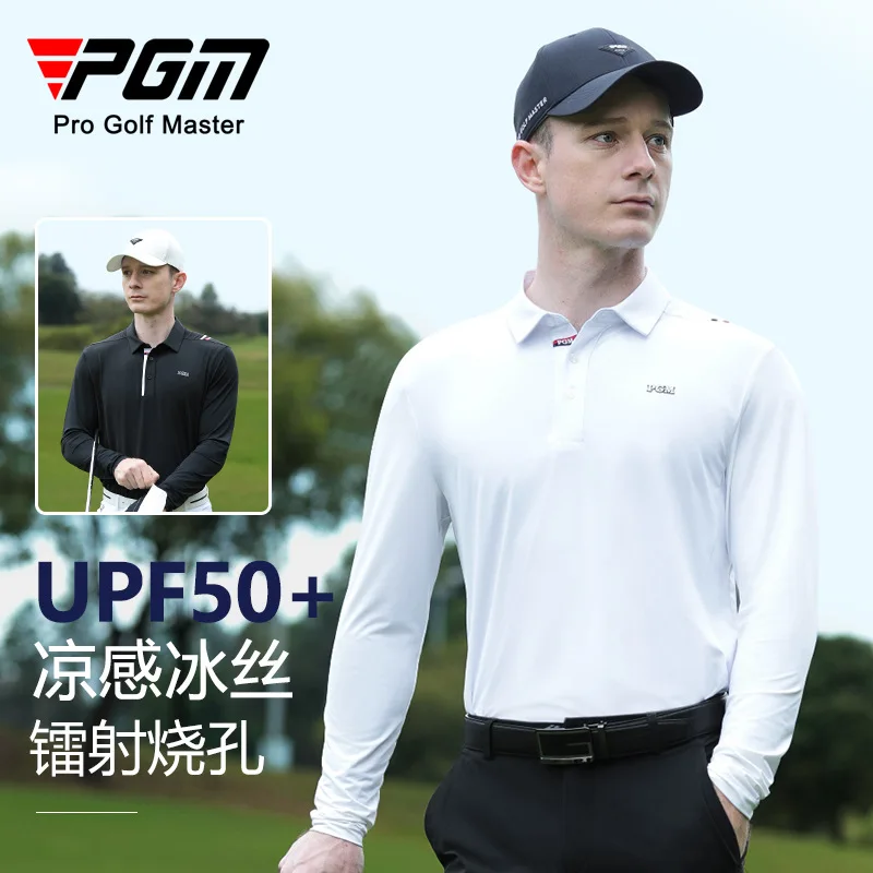 

PGM Мужская футболка для гольфа с длинными рукавами, ледяной шелковый рукав, лазерная перфорированная летняя спортивная рубашка-поло