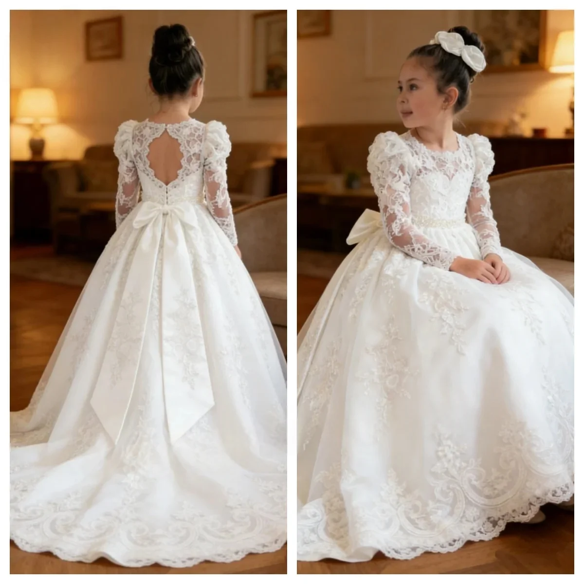custom-luxury-flower-girl-dress-wedding-birthday-party-pageant-catwalk-long-sleeve-lace-open-back-bow-white-train-kids-gown-فسات