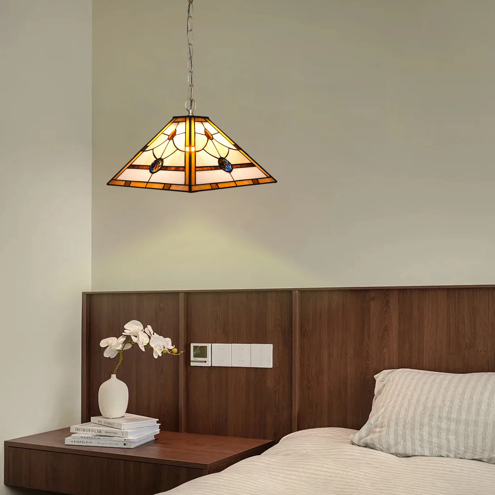 

Classic Stained Glass Pendant Light Mission Style rose Hanging Lamp for Kitchen Island Dining Room Hallway Foyer Home Office