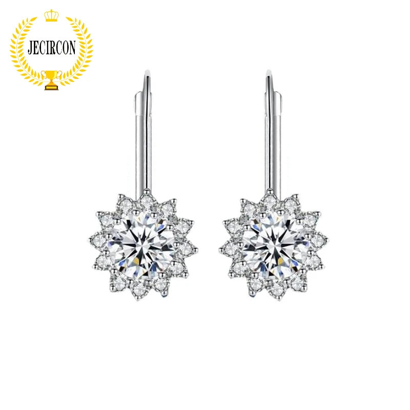 

JECIRCON 1ct Moissanite Drop Earrings for Women Sun Flower Imitation Diamond Ear Pendants 925 Sterling Silver Wedding Jewelry