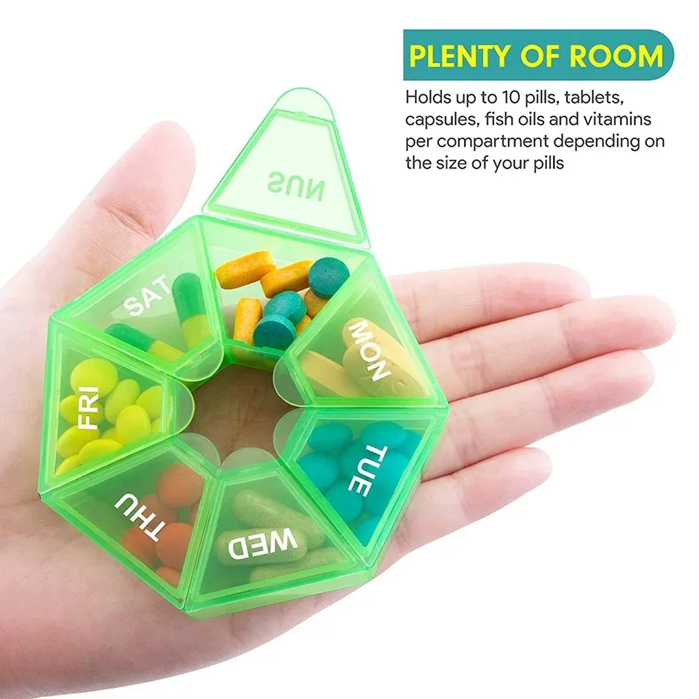 1/2Pcs Protable Weekly 7-day Pill Organizer Portable Travel Pill Box Multifunctional Small Medicine Case Black for Adult 5Colors