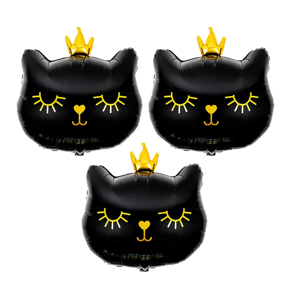 

3Pcs Crown Cat Balloons Durable Aluminum Film Kitten Party Decorations Cartoon Birthday Supplies Cat Themed Party Balloons