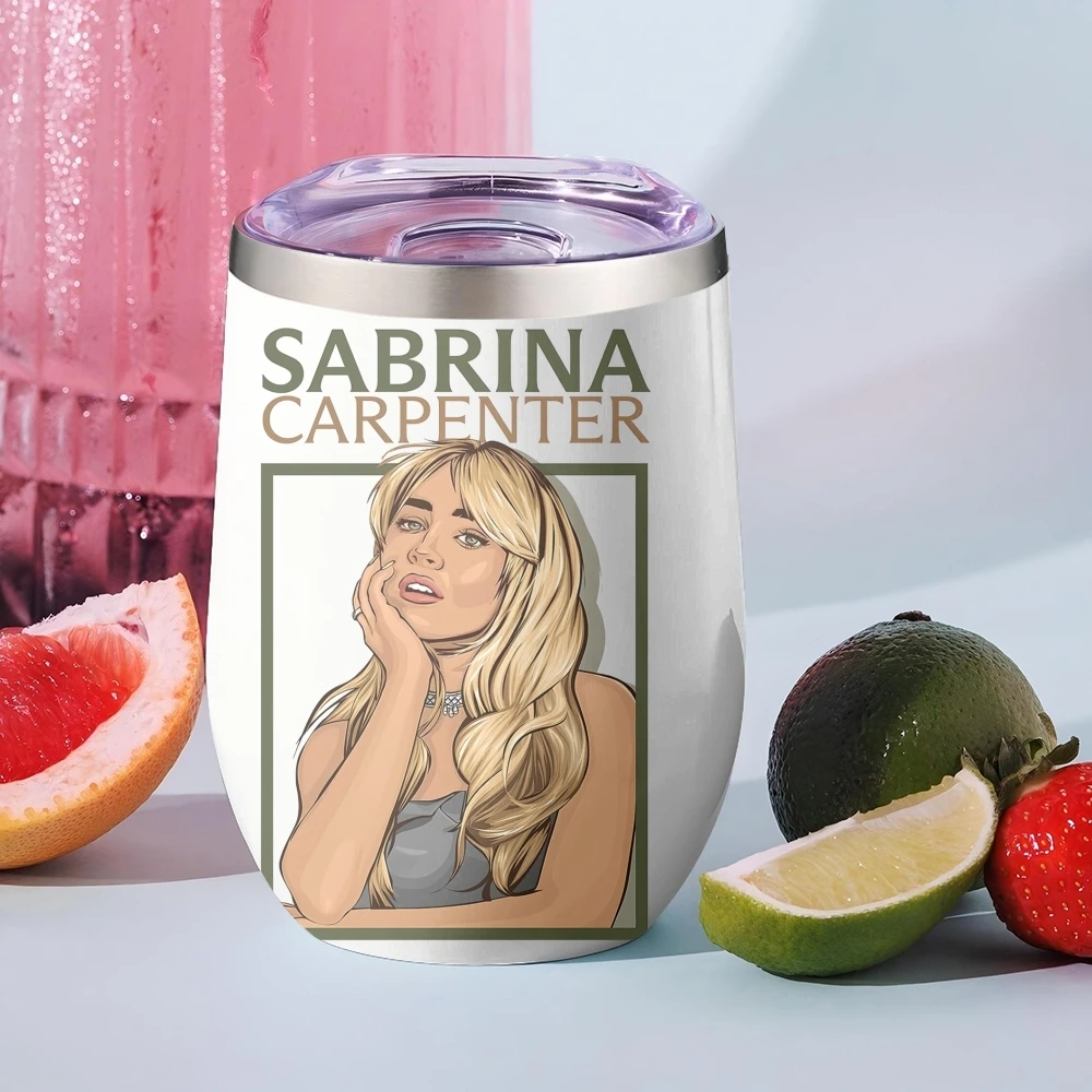 Singer S-Sabrina C-Carpenter Vacuum Flasks 12oz Insulated Stainless Steel Mug with Lid Double Wall Vacuum Hot Cold Drink Cup
