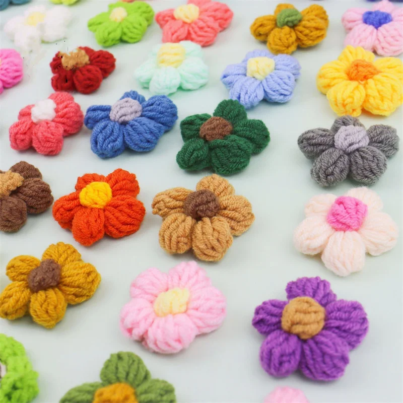 4.5cm Flower DIY Hand-knitted Puff Flower Milk Cotton Wool Hand Hook Flower Manual Clothing Accessory Shoes Hats Craft Supplies