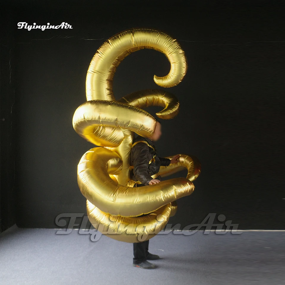 Luxury Wearable Golden Inflatable Tentacle Costume Dancer Clothing Blow Up Parade Wings For Stage Show