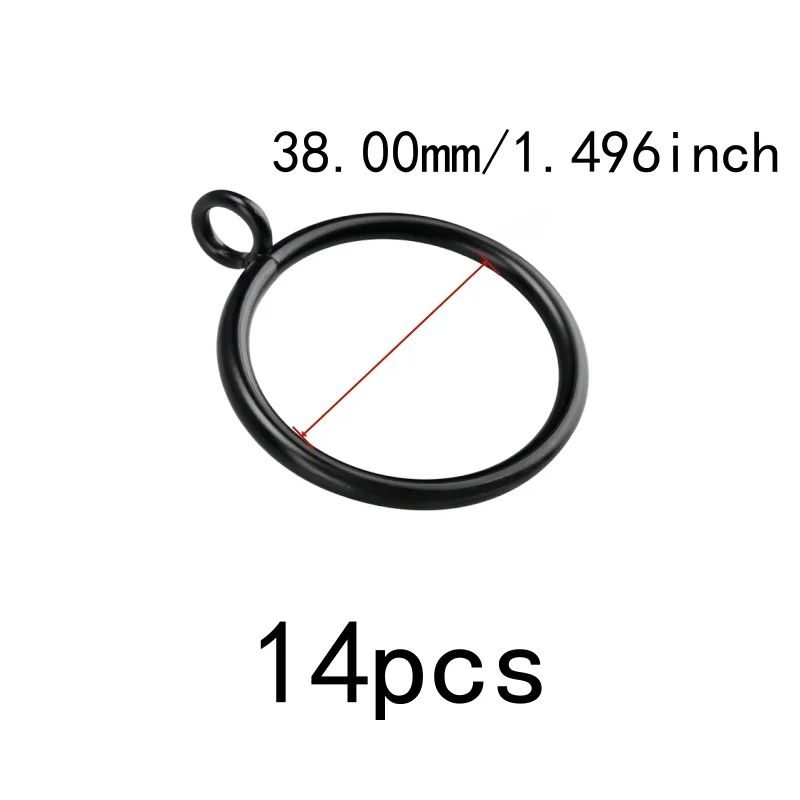 14 pcs 38mm Metal Window Curtain Rings, Black Iron Material, Bathroom Shower Panel Bedroom Blackout Drapery