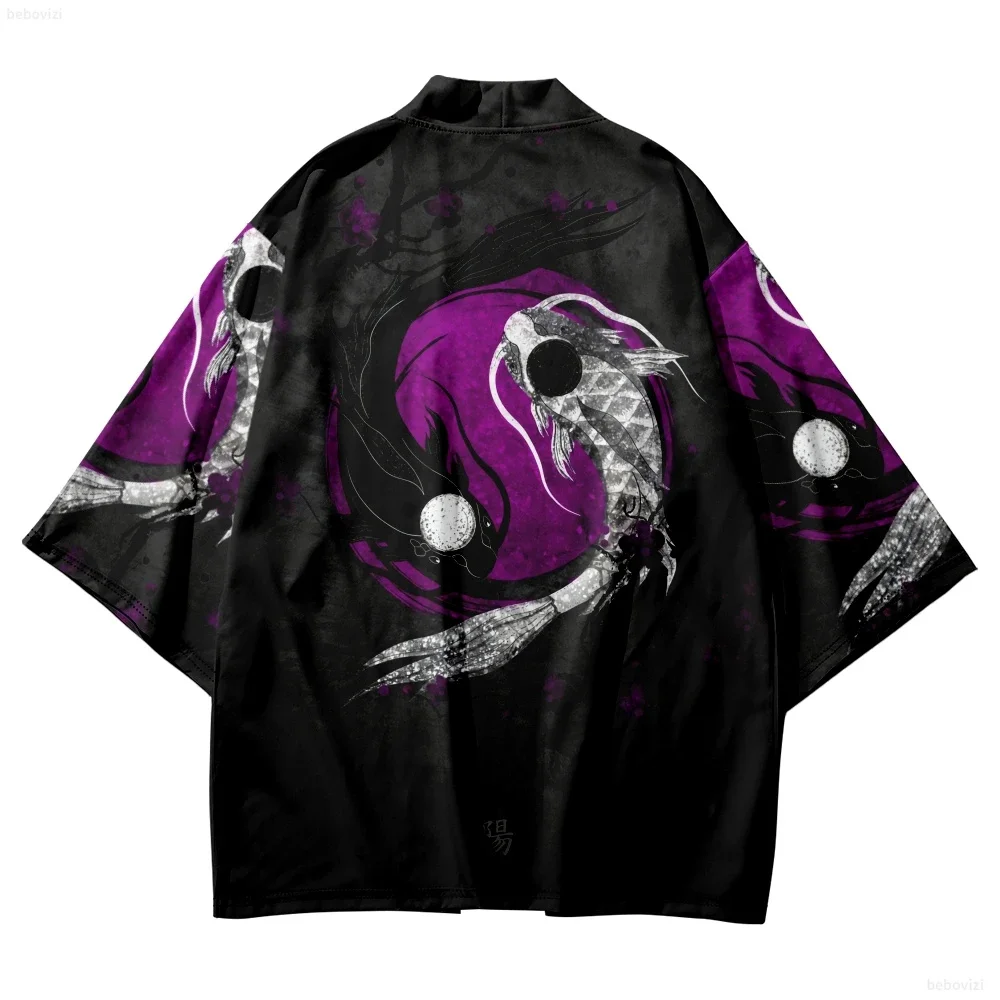 

Japanese Tai Chi Gossip Fish Print Samurai Kimono Streetwear Harajuku Men Women Cosplay Cardigan Haori Asian Clothing