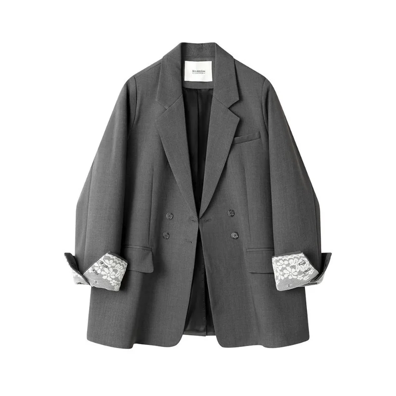 Shpmishal Primavera Nuovi polsini in pizzo di fascia alta con giacca doppiopetto retrò coreana ampia e versatile Abbigliamento femminile