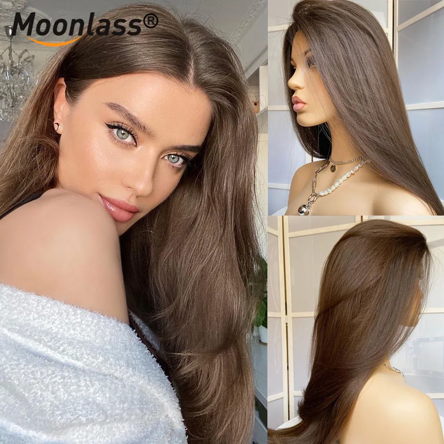 Brown Straight Wigs Human Hair 13x6 Lace Frontal Wigs 180 Density Wigs For Women Preplucked Natural Hairline Remy Human Wigs