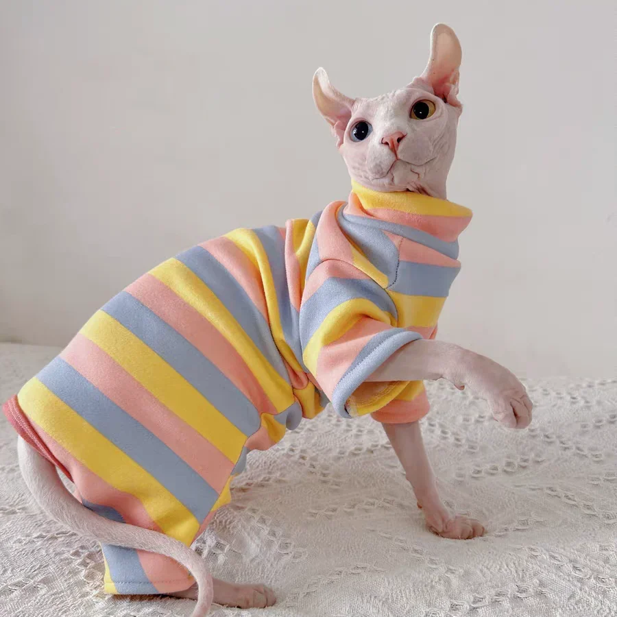 

Флисовый эластичный комбинезон для кошек Sphynx, зимнее мягкое Полосатое пальто для женщин, кошка, котята, теплая Милая Толстовка для Devon Rex