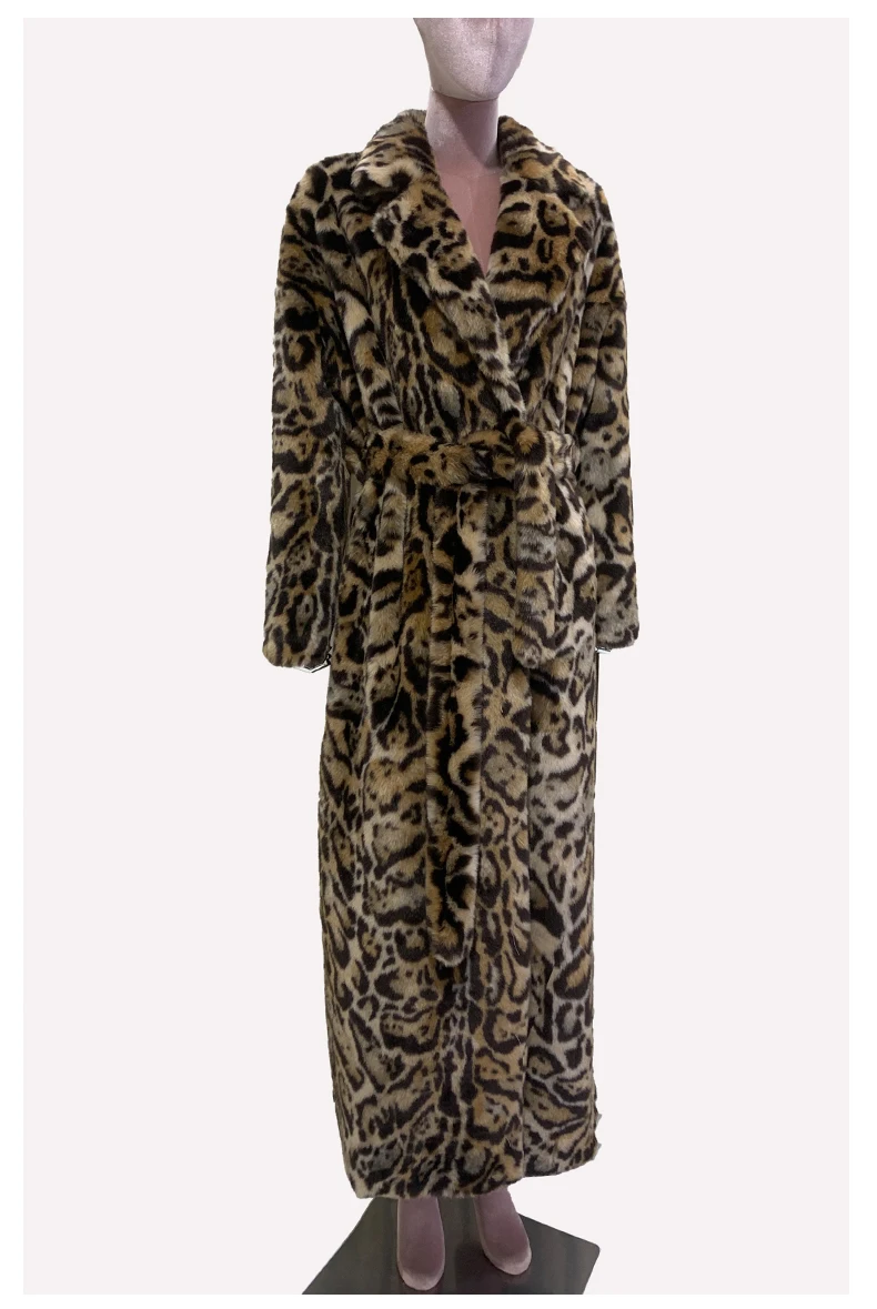 Mauroicardi Winter Maxi Colorful Multicolored Thick Warm Leopard Print Faux Fur Coat Women Sashes Baggy Chic Furry Overcoat 2024