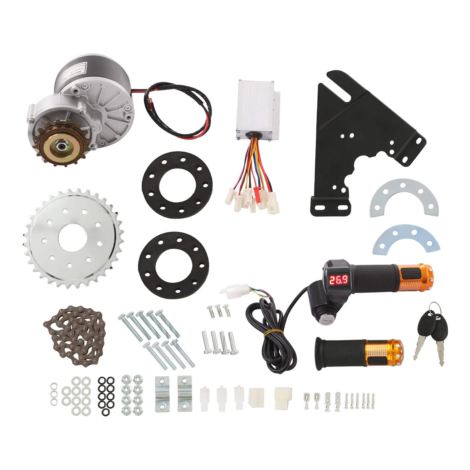 24v250w Electric Conversion Kit for Bike Left Chain Drive Bike Conversion Kit Brushed Pure Copper Motor LED Battery Display