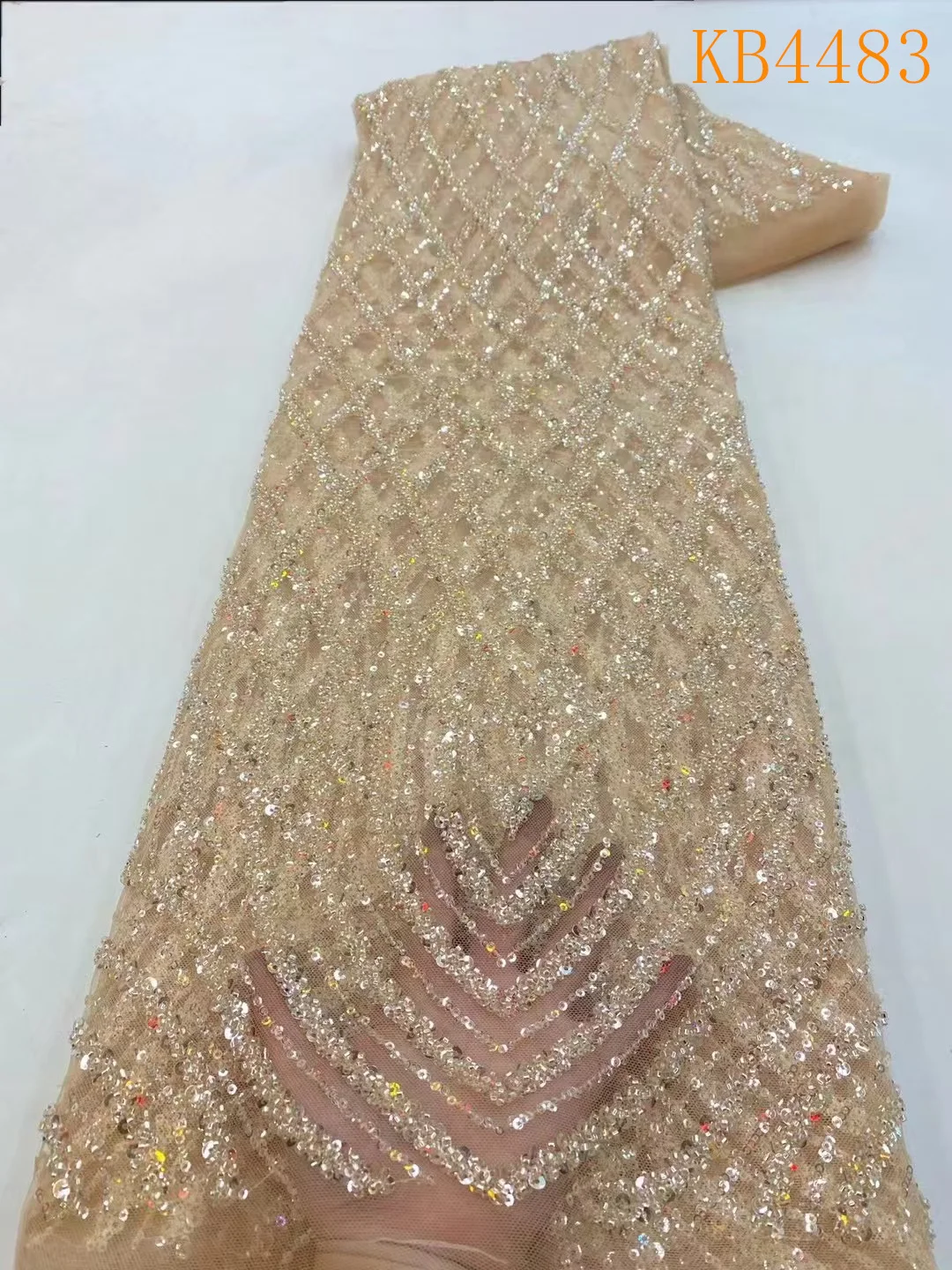 Gold Beaded Lace Fabric African Lace Fabric 5 Yards High Quality 2025 Sequins Embroidery Fabric French Mesh For Sewing KB4483