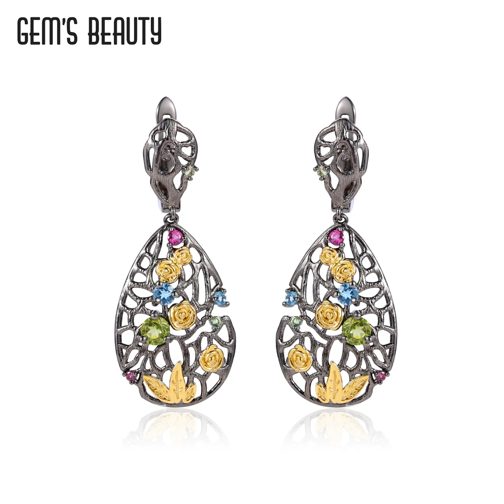 GEM'S BEAUTY 925 Sterling Silver Elegant Secret Garden Earrings For women Handmade Enamel Fine Jewelry Wedding Bridal Earring