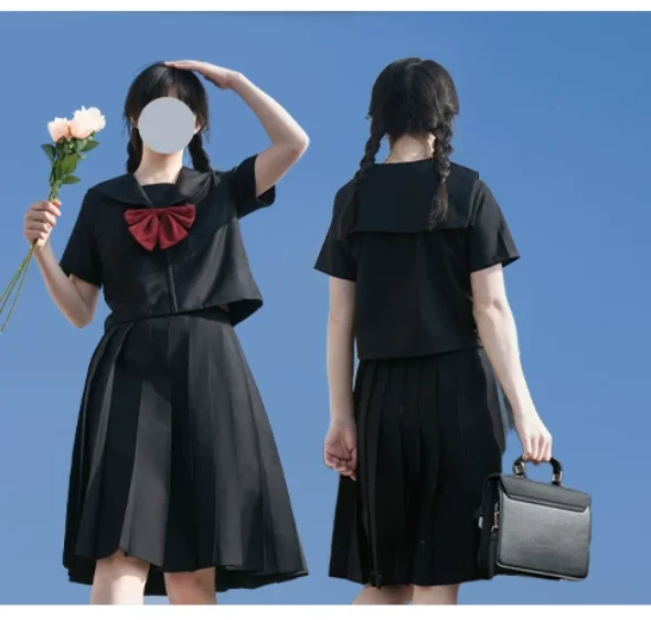 Black Sweet Navy Collar Jk Uniform Sets Fashion Age-reducing Short Sleeve Simple Shirt Cute Women High Waist Japanese Skirt