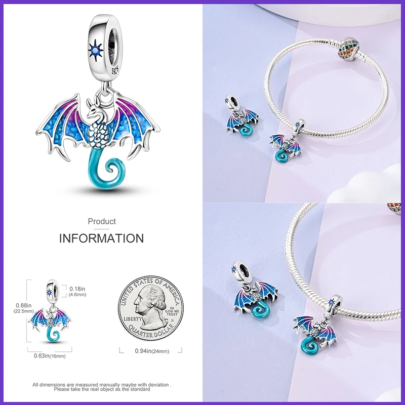 Dragão Voador Encantos para Jóias DIY, Pingentes De Borboleta Misteriosos, Se encaixa Qikaola Pulseiras Originais, 100% 925 Sterling Silver, Fantasia