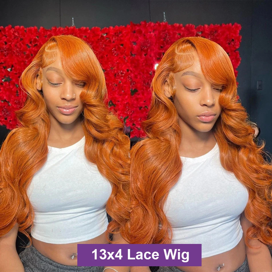 Orange Ginger 13x4 Transparent Lace Frontal Wigs Human Hair For Black Women 4x4 HD Body Wave Lace Closure Colored Wig PrePlucked