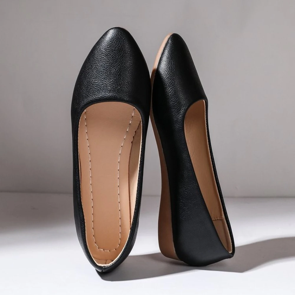 New Spring Autumn Women Pointed Toe Shallow Mouth Low Wedge Slip-On Soft Comfortable Pumps for Office Travel Zapatos De Mujer