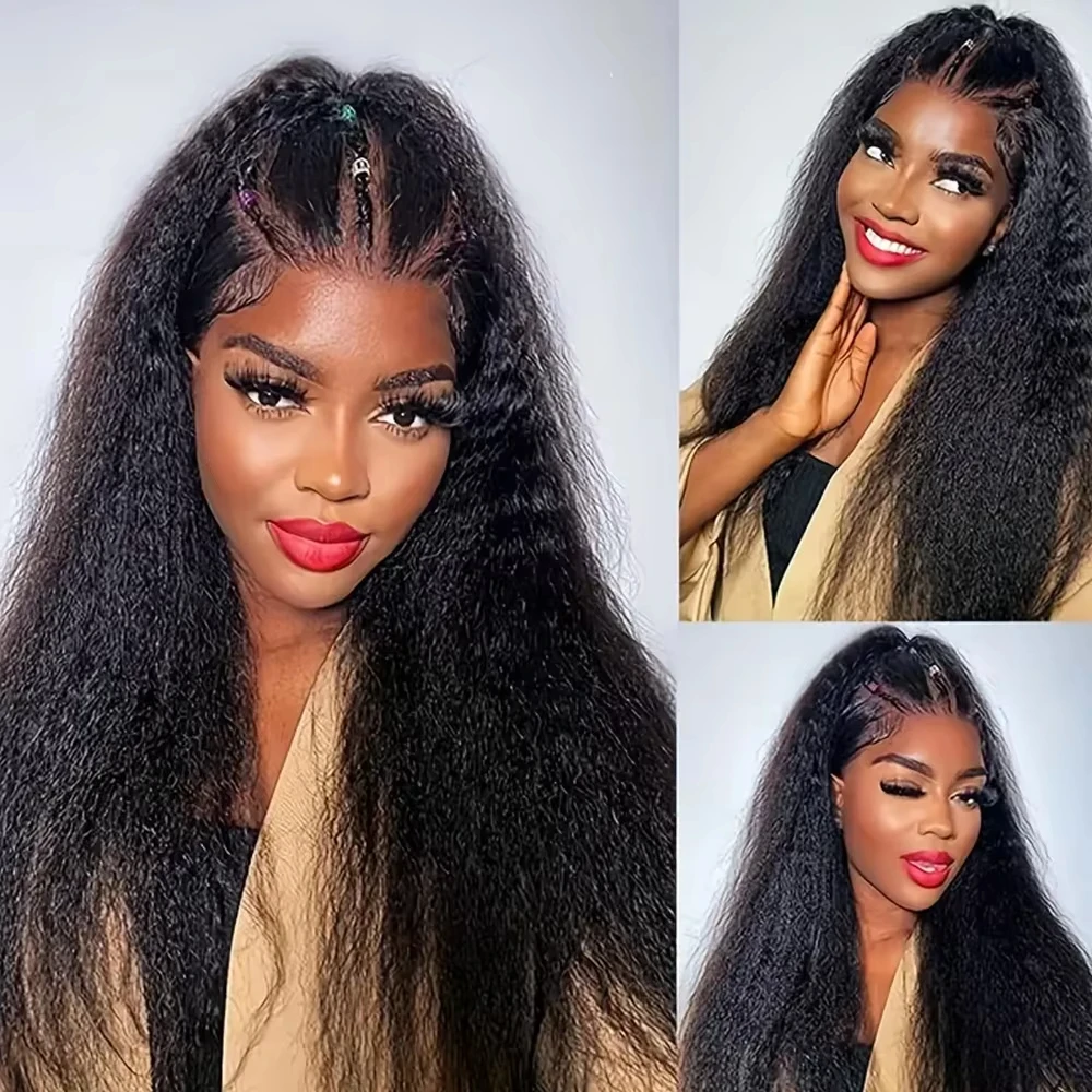 

Invisi Strap 360 Lace Glueless Wig Invisible Drawstring 250 Density Afro Yaki Straight 360 Glueless Wig Human Hair Upgrade Wigs