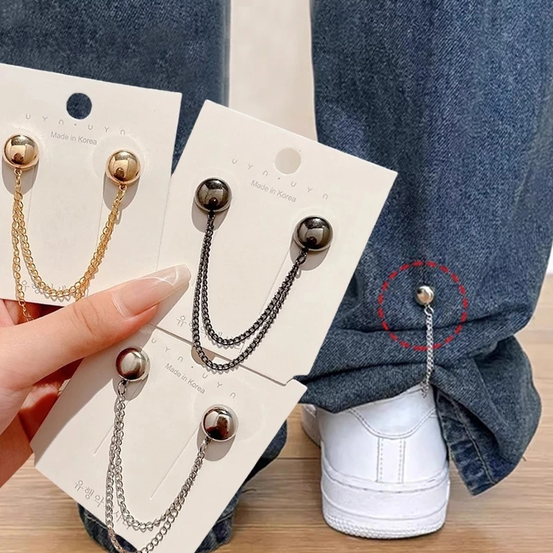 1/12pcs Sliver Magnetic Adjustable Trouser Legs Clips For Pants Pin Retractable Fixed Leg Pants Loose Button For Jeans Cardigan