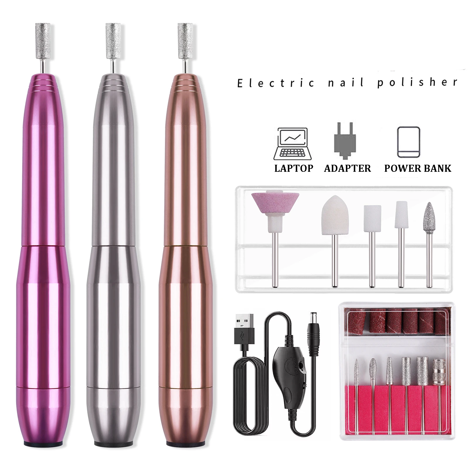 

20000RPM Electric Nail Art Drill Pen Manicure Machine USB Portable Pedicure Grinding Polishing Nail Art Sanding File Salon Tool