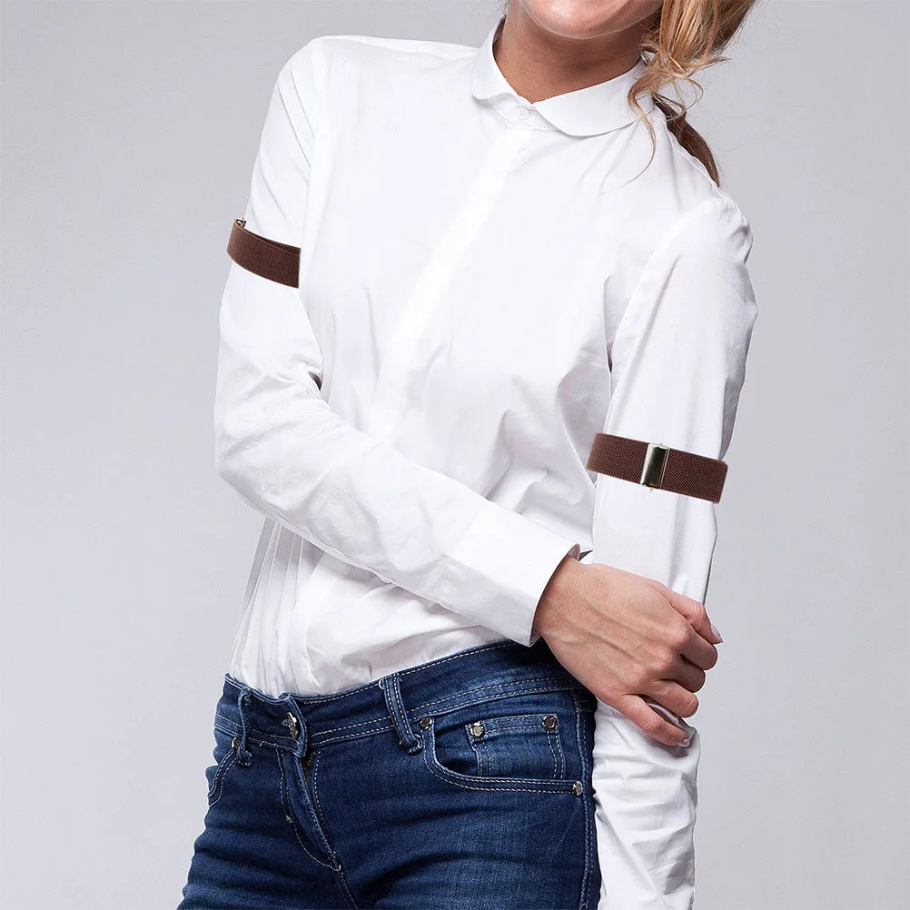 

2Pairs Elastic Adjustable Sleeve Garters Shirt Holders Arm Cuffs Mens Womens Armband Sleeve Shirt Stays Brown Arm Sleeves