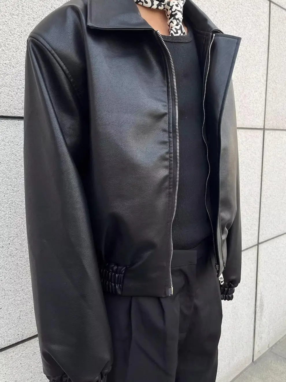 Men Faux Leather Coats PU Solid Jacket Turn Down Collar Long Sleeve Zipper Slight Strech Loose Fit Casual Streetwear 2026 Spring - view 6