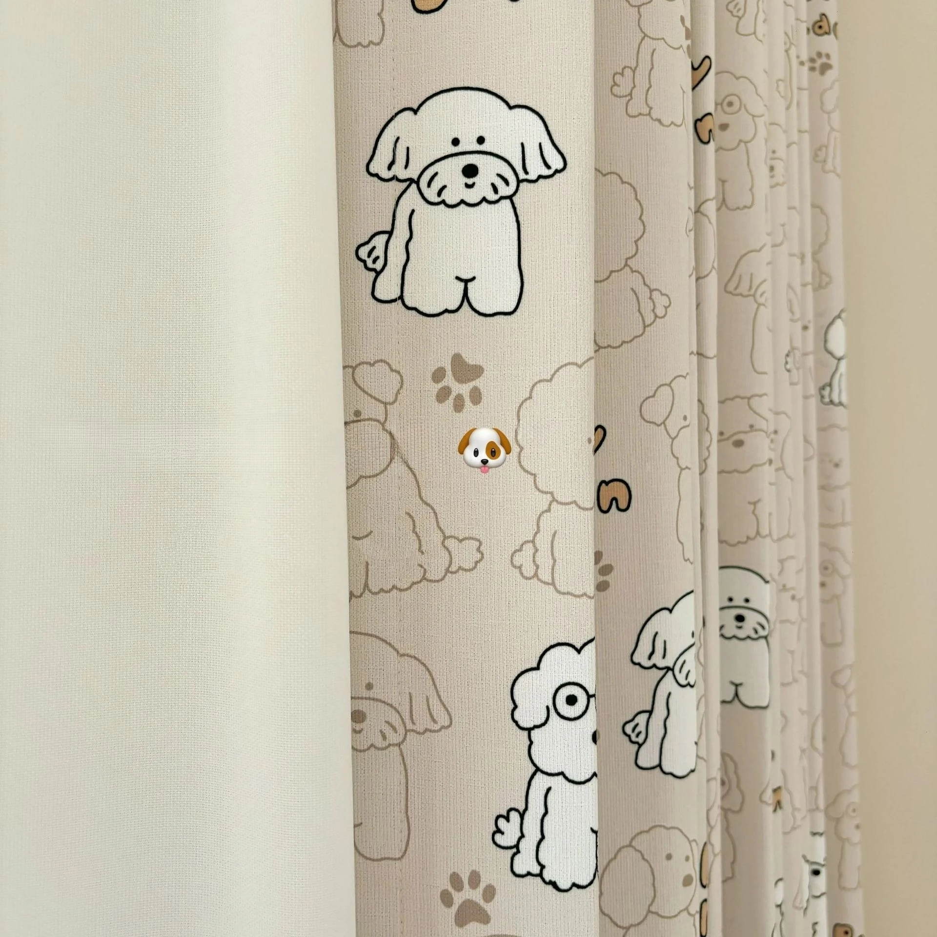 Cute Puppy Milk Tea Color Printing Children's Room Curtains for Living Room Bedroom French Window Balcony Customized