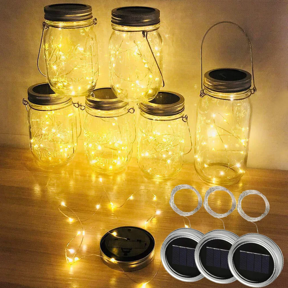 

Solar Power Mason Jar Lid Lights LED Waterproof solar lights Fairy Light DIY Garlands String Lights Garden Christmas Decoration