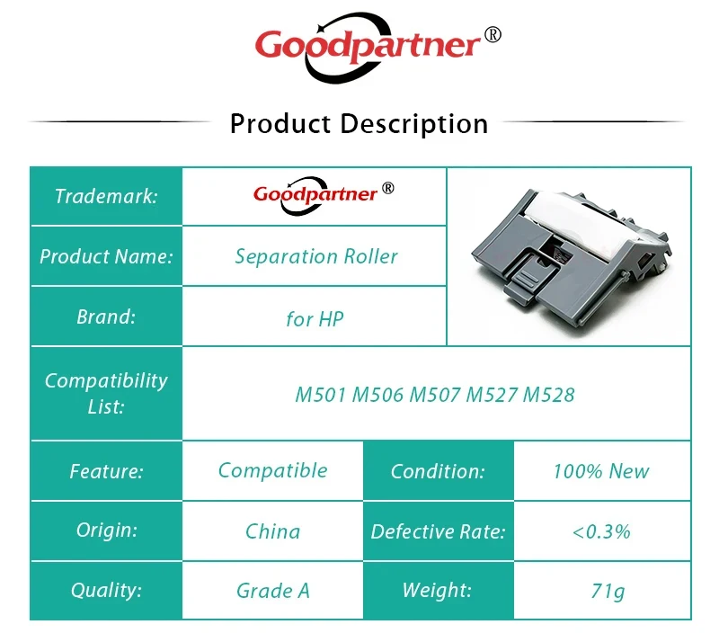 10X RM2-5745-000 F2A68-67913 Separation Roller for HP M501 M506 M507 M527 M528 M304 M305 M329 M404 M405 M428