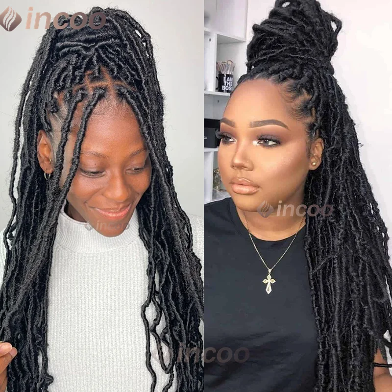 Lange 40 "Dreadlock Gevlochten Pruiken Synthetische Full Lace Front Pruiken Vlinder Locs voor Zwarte Vrouwen Zachte Senegalese Twist Gevlochten pruiken