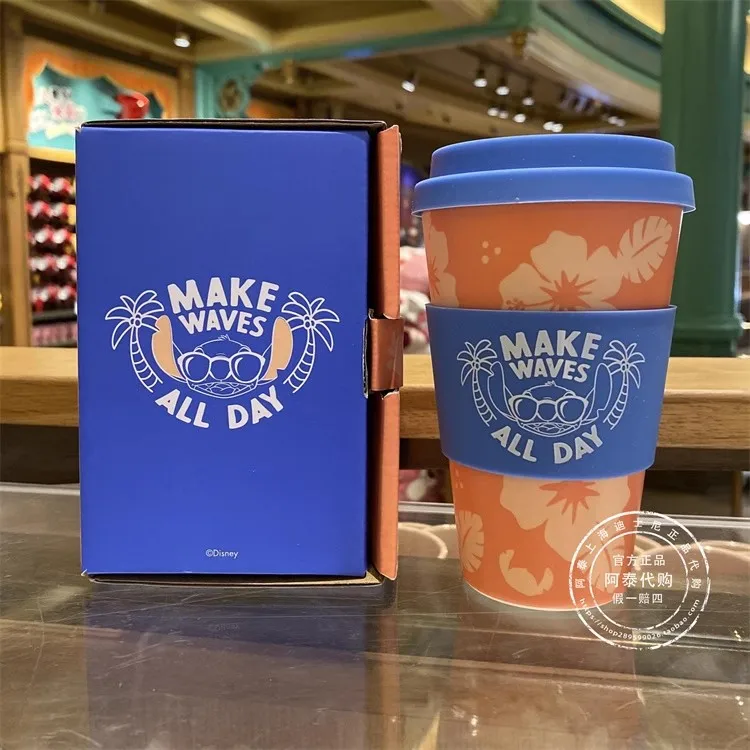 Original Shanghai Disney New Stitch Beach Party Series Travel Cup Office Coffee Cup Hot Beverage Cup