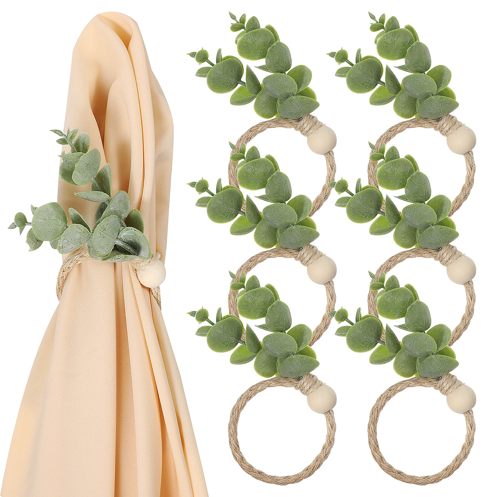 

6 Pcs Napkin Rings Eucalyptus Greenery Leaf Farmhouse Bulk Holder Table Rope Realistic Sturdy Multi Functional