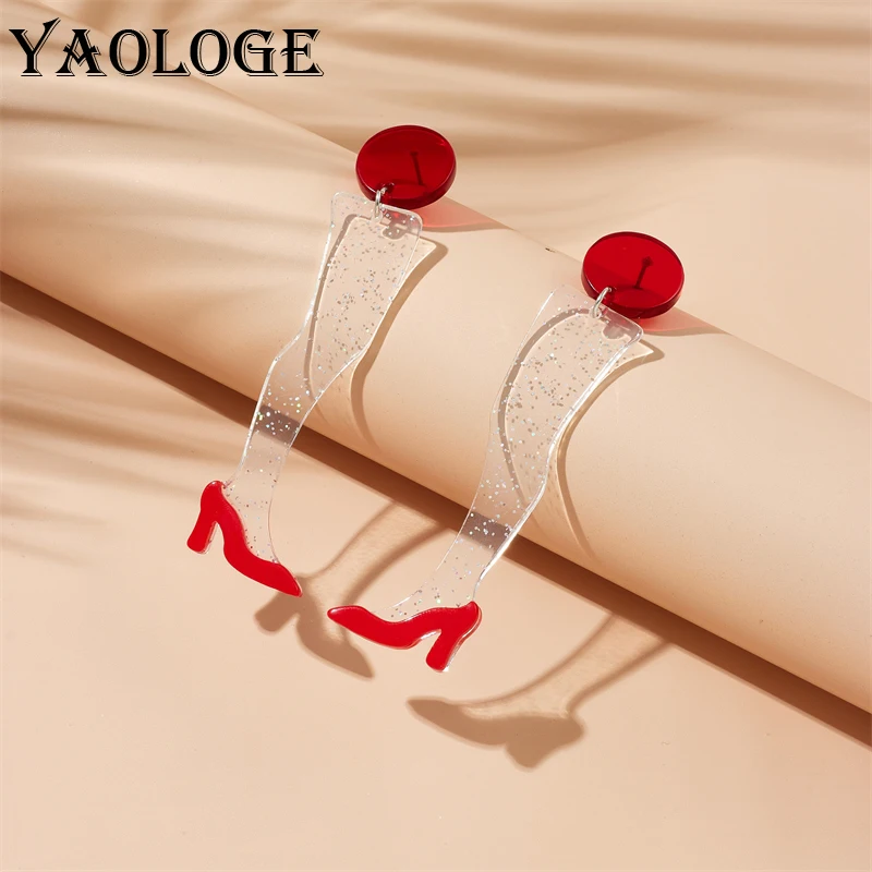 YAOLOGE Acrylic Ladies Legs High Heels Pendant Earrings For Women Girl New Fashion Ear Drop Jewelry Gift Party Accessories