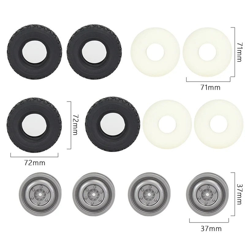 New 4Pcs 72mm Soft Tire Wheel for MN D90 MN98 MN99S WPL C14 C24 C34 B14 B24 LDRC P06 RC Car Upgrade Parts Accessories