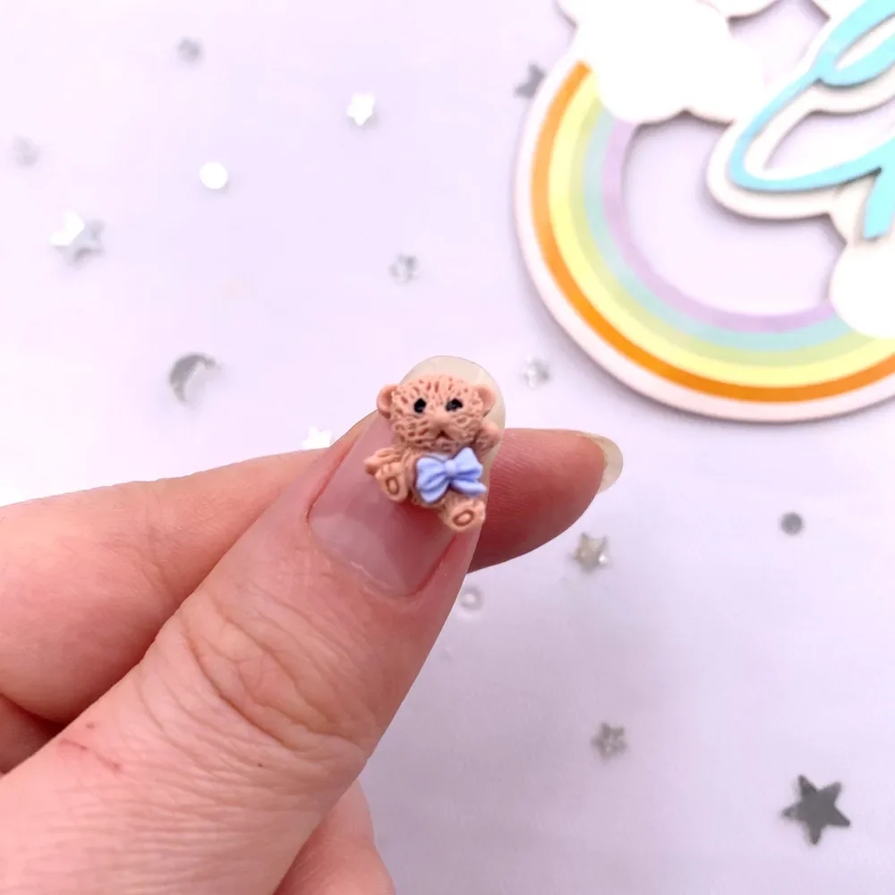 20Pcs Mix Hand Drawn Colorful Mini Bowknot Bear Nail Art Flat back Figurines Scrapbook DIY Manicures Applique Accessories Crafts