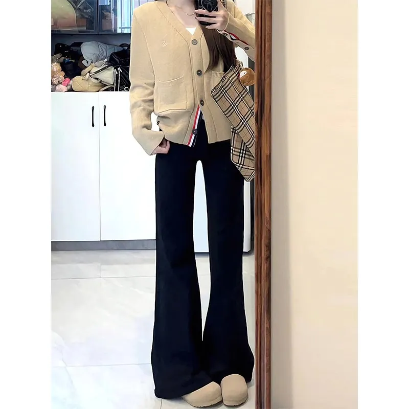 

High Waist Flared Jeans Women's Autumn New plus Size Pear ape Slim Elastic Straight Leg Long Pants Bla Denim High Waist