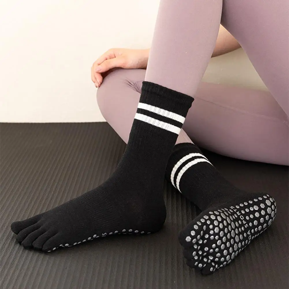 1 Pairs اليوغا الجوارب القطن الخالص سيليكون المضادة للانزلاق الجوارب بيلاتيس الرقص جوارب رياضية تنفس امتصاص العرق خمسة تو الجوارب