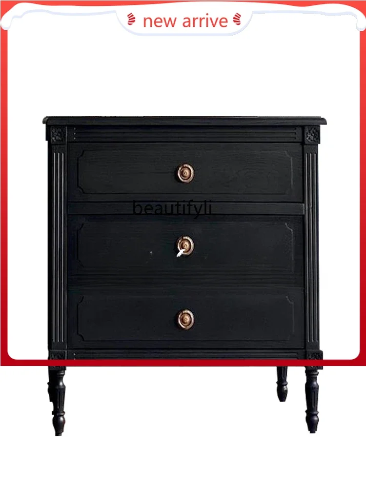 

D2520 ] Black Retro Bedside/Bedroom Bedside Cabinet Retro Storage Cabinet