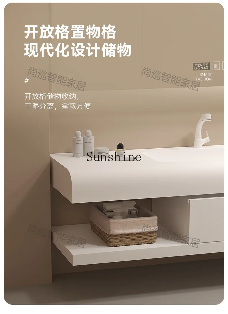 Integrated arc bathroom cabinet combined wash basin wash table half storage compartment bathroom simple