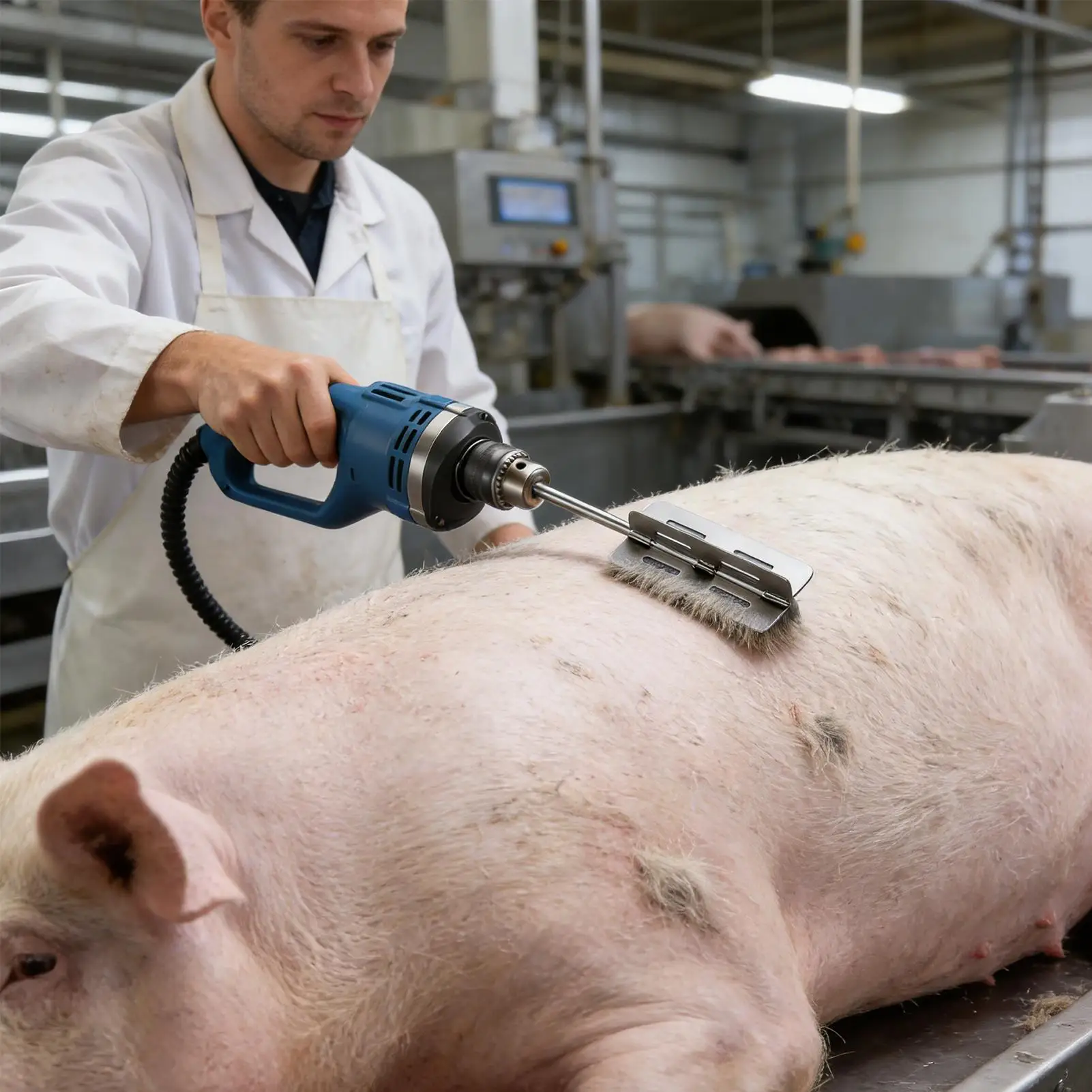 Schweineschaber aus Edelstahl, Bohraufsatz zum Enthaarung, Schweinehaarschaber für Schweine, Nutztiere, Rinder, Schafe, Bauernhof und Schlachtung – Detail 13