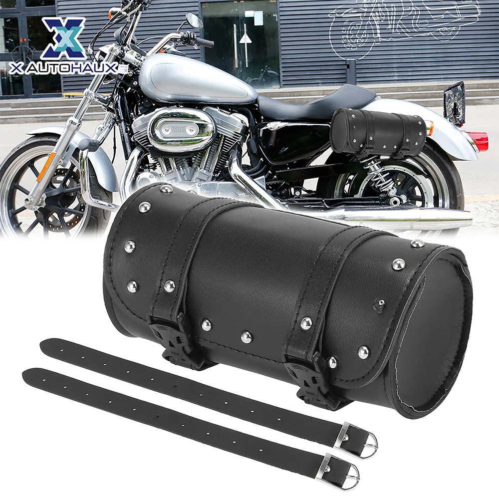 X Autohaux Motorcycle Fork Handlebar Tool Bag Cycling Storage Pouch Bag Waterproof Black 21x10cm