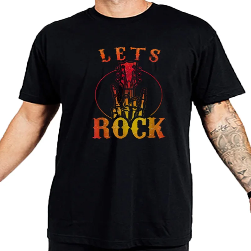 Let's Rock Electric JEMusic Lover T-Shirt unisexe, T-shirt rétro de guitariste de bande, Économie d'été doux à imprimé e
