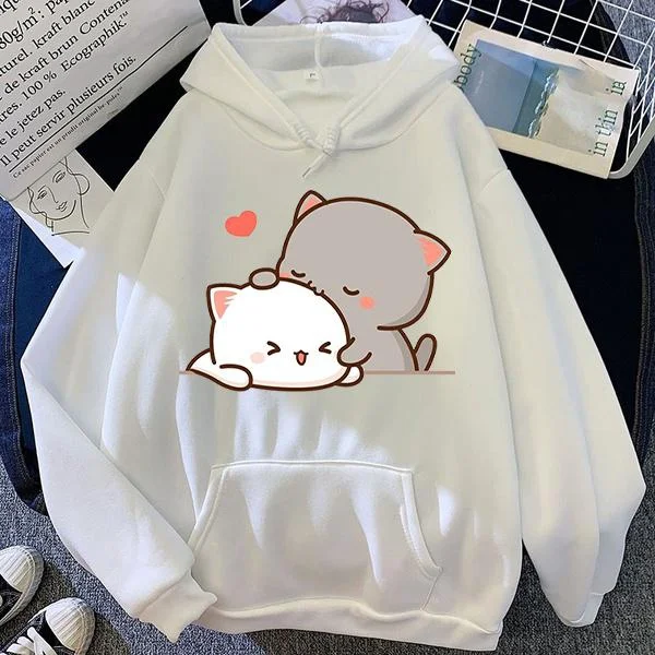 Fashion Cat Printed Long Sleeve Sweatshirt Women\'s Hooded Autumn and Winter Fleece Hoodies/Sweater