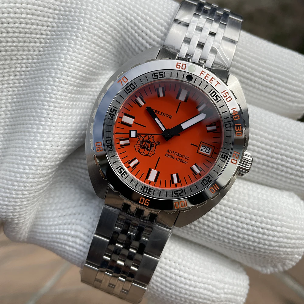 SD1967 Armband met gefreesde sluiting Stalen ring 43 mm Steeldive-saffierglas 20ATM Waterbestendig NH35 Automatisch man-duikhorloge