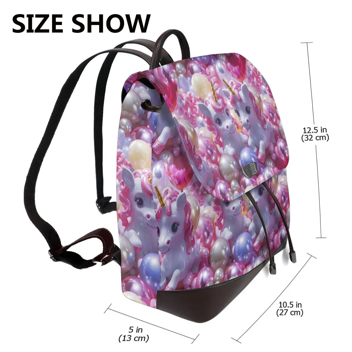 유니콘과 풍선 3D 패턴 새로운 핫 여성 배낭 디자이너 고품질 가죽 간단한 패션 대용량 배낭